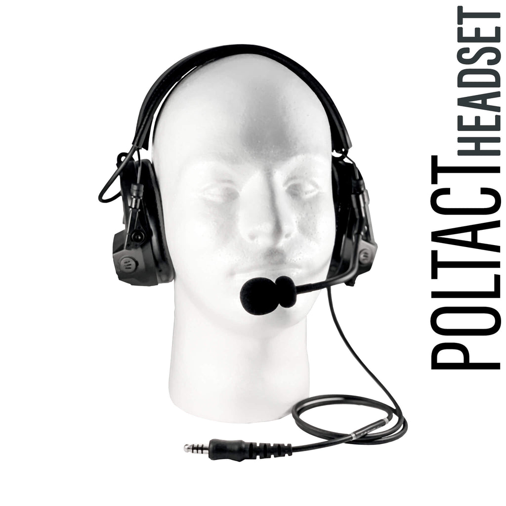 Tactical Radio Headset w/ Active Hearing Protection - 2 Pin PTH-V1-03 Material Comms PolTact Headset & Push To Talk(PTT) Adapter For Motorola Maxon/Tekk 2-Pin Radio. Popular for BPR40 Radius MagOne CP200 CP110 CP185 CP040 GP300 GP3000 CT PRO1150 PR400 EP450 CLS Comm Gear Supply CGS