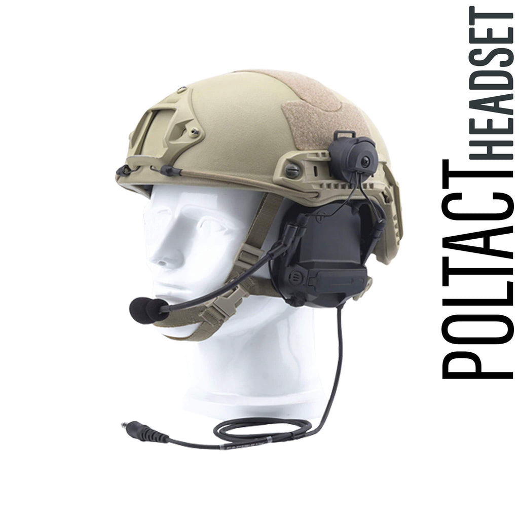 Tactical Radio Helmet Headset w/ Active Hearing Protection - PTH-V2-MIL Material Comms PolTact Headset & Push To Talk(PTT) Adapter For Tactical Radio Headset w/ Active Hearing Protection - Harris(L3Harris) Falcon III/Thales: RF 7800V, 5800, LVIS USA, AN/PRC-113, AN/PRC-119, AN/PRC-150, AN/PRC-152, AN/PRC-154, AN/PRC-117, AN/PRC-119, Thales MBITR AN/PRC-148 & other PRC ASIP SINCGARS Radios w/ U-229(5 Pin) & U-329(
