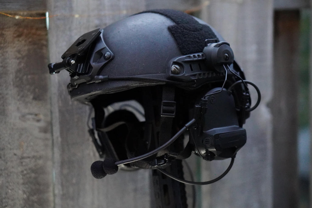 Tactical Radio Helmet Headset w/ Active Hearing Protection - PTH-V2-11 Material Comms PolTact Headset & Push To Talk(PTT) Adapter For EF Johnson: VP5000, VP5230, VP5330, VP5430, VP6000, VP6230, VP6330, VP6430