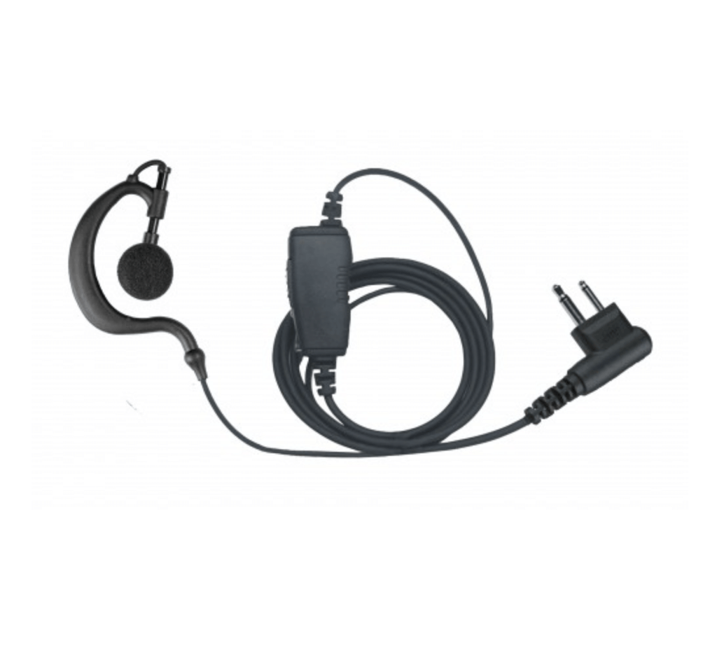In-Line Mic w/ Ear hook Ear Hook 1 Wire: A straight through in-line PTT with  PTT microphone Ideal for Church / Temple Security.  Comm Gear Supply CGS EH1W