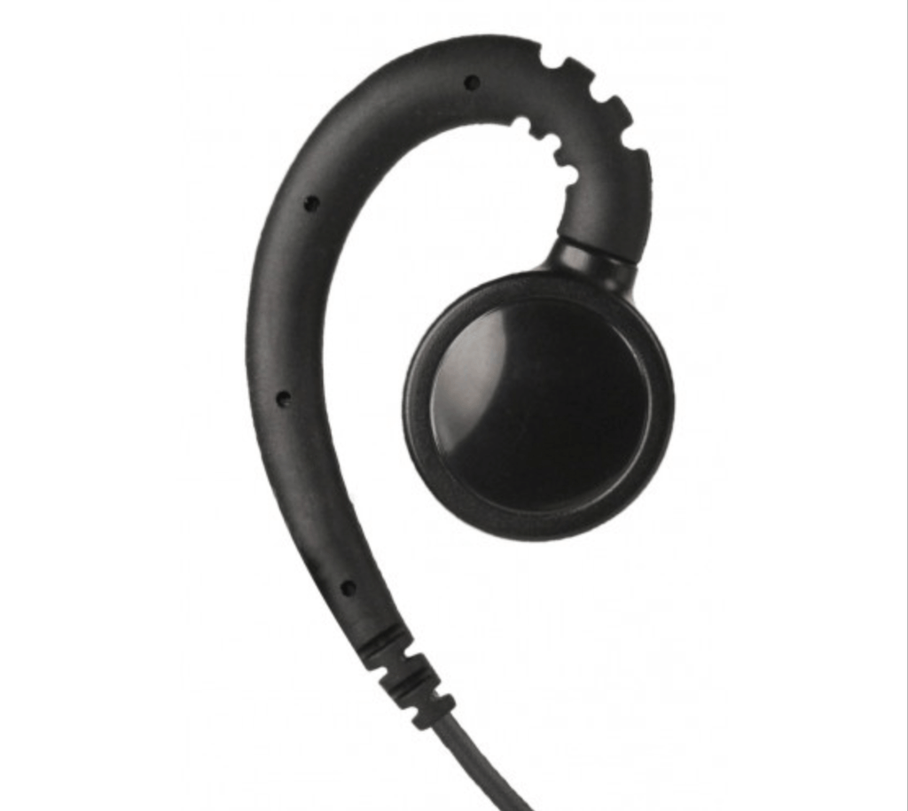 In-Line Mic w/ Large Swivel Ear hook 1 Wire Swivel Ear Hook with inline lapel PTT / Microphone Ideal for Church / Temple Security.  Comm Gear Supply CGS SWVL1W