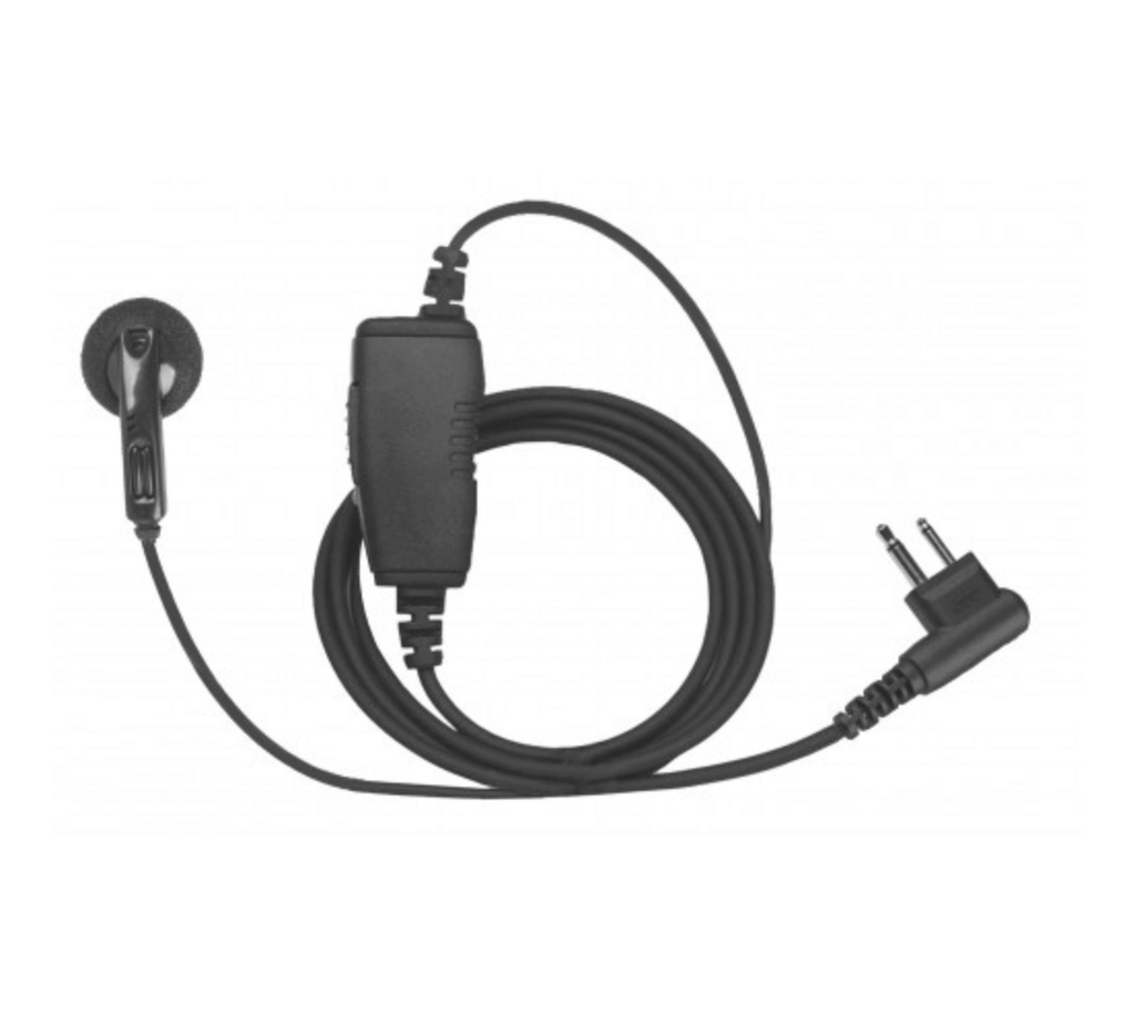 In-Line Mic w/ Ear Bud Ear Hook 1 Wire: A straight through in-line PTT with  PTT microphone. Ideal for Church / Temple Security.  Comm Gear Supply CGS EB1W