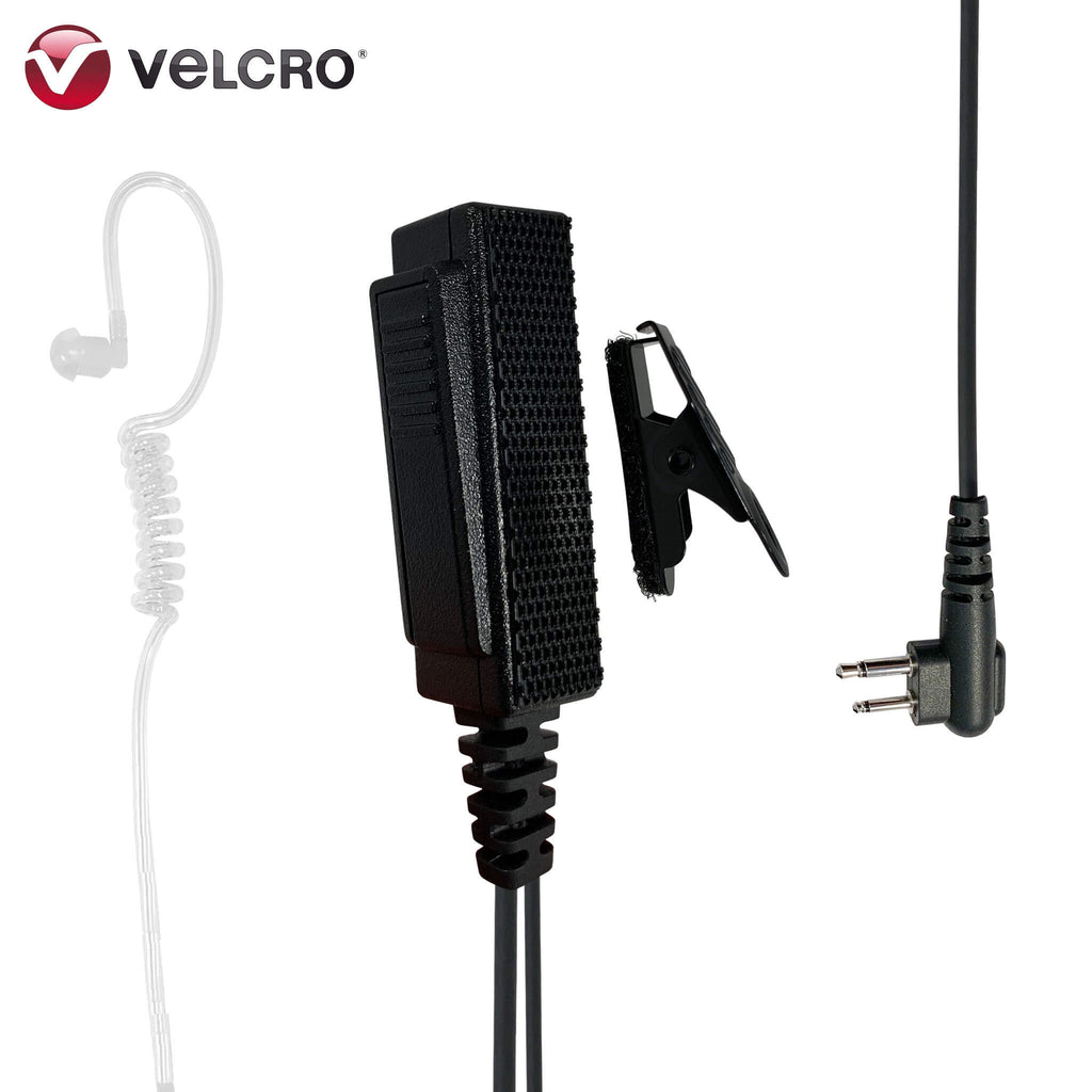Velcro Mic & Earpiece Radio Kit- 2 Pin Motorola HYT Tekk BearCom Blackbox & More