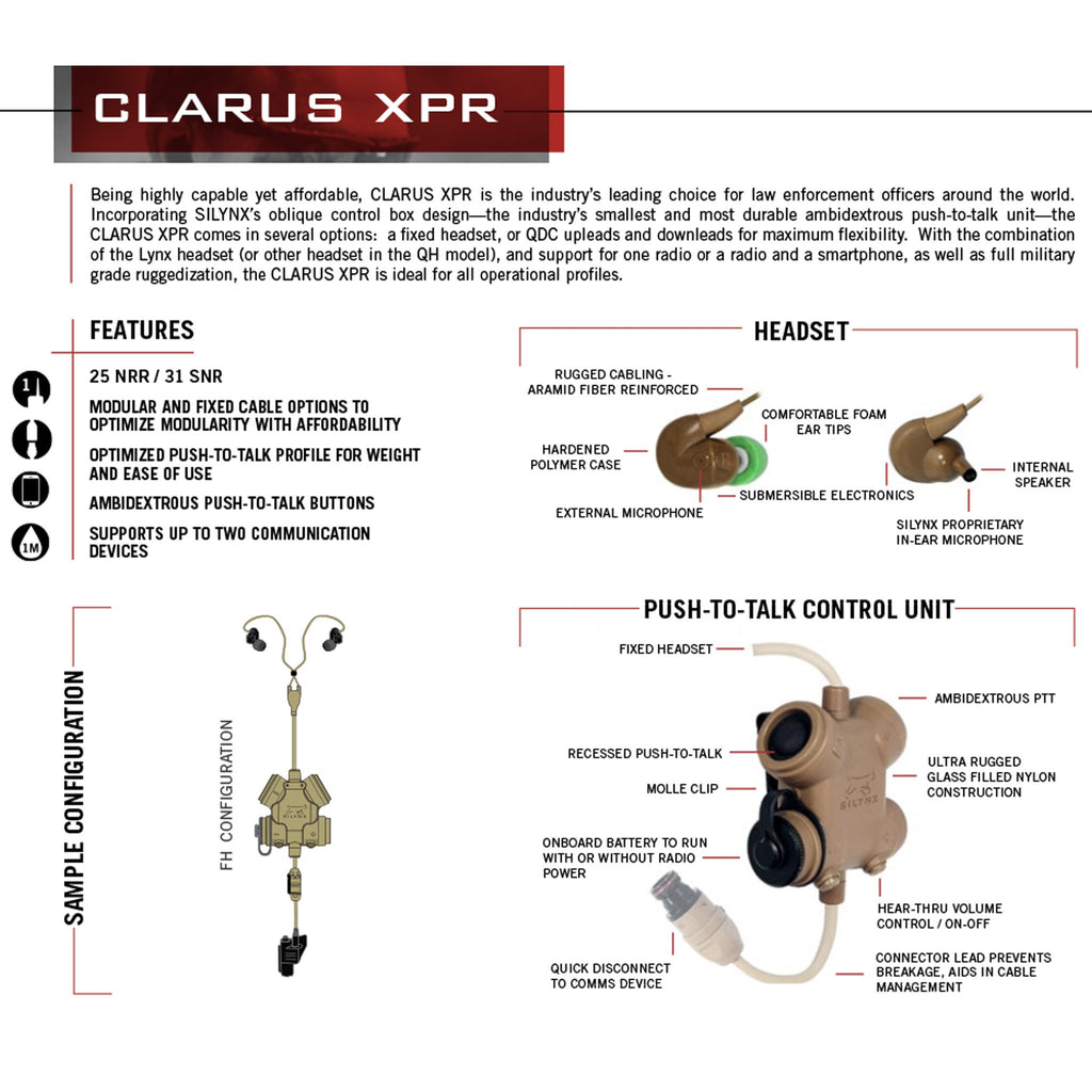 Clarus XPR Tactical In-Ear Comms System CXPRFH+CA0219-0﻿: For Vertex Standard VX-820, VX-821, VX-824, VX-829, VX-871, VX-874, VX-879, VX-920, VX-921, VX-924, VX-929, VX-949, VX-971, VX-974, VX-979, VXD-720, All Vertex P25 Radios Comm Gear Supply CGS